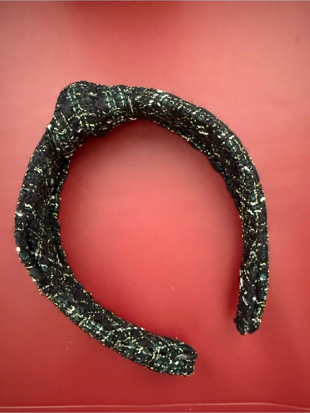LOFT Black and Teal Tweed Padded Headband with Metallic Thread with Knot